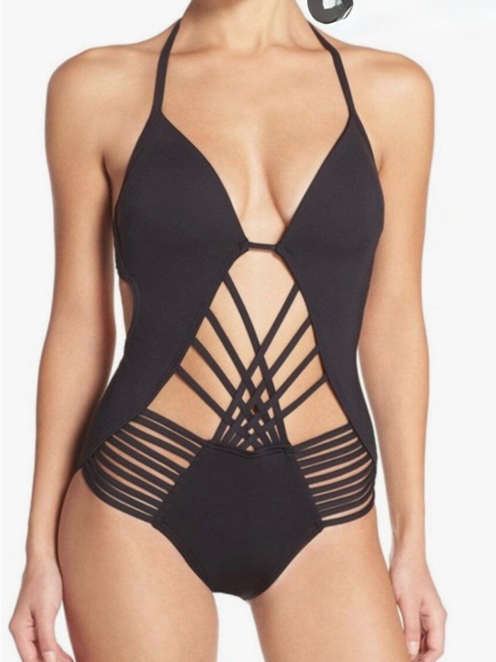Kenneth Cole Black Strappy Cutout One-Piece Swimsuit